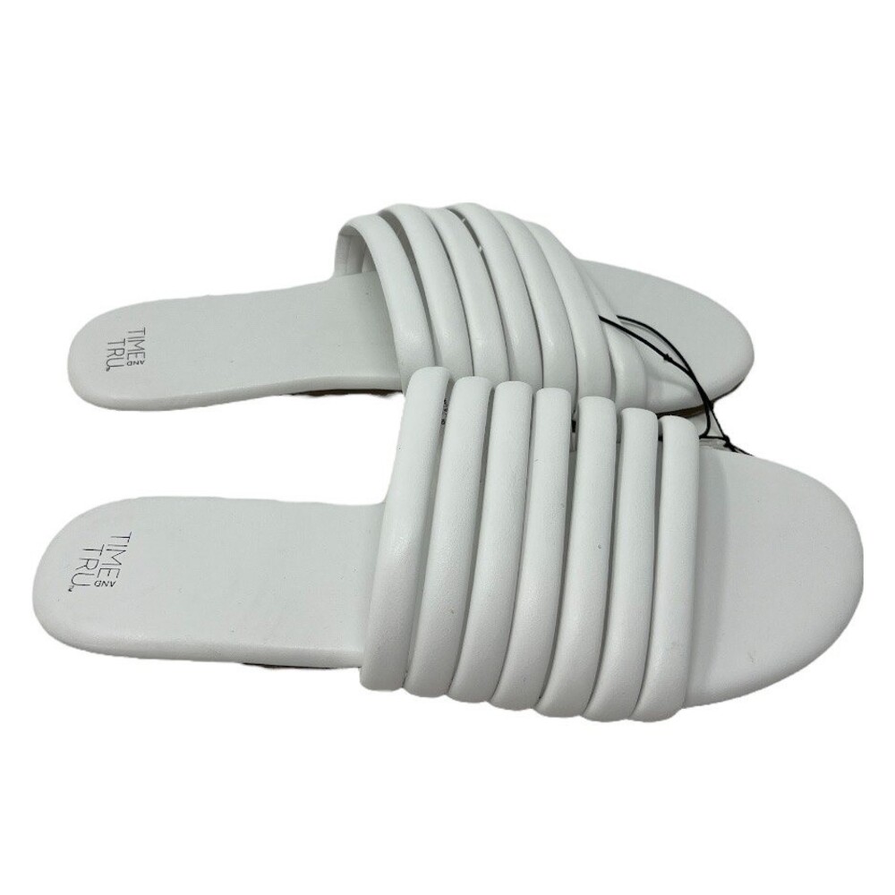 White Slides Sandals women's 11 Slip On shoes Multi-Band Memory Foam - Picture 7 of 9